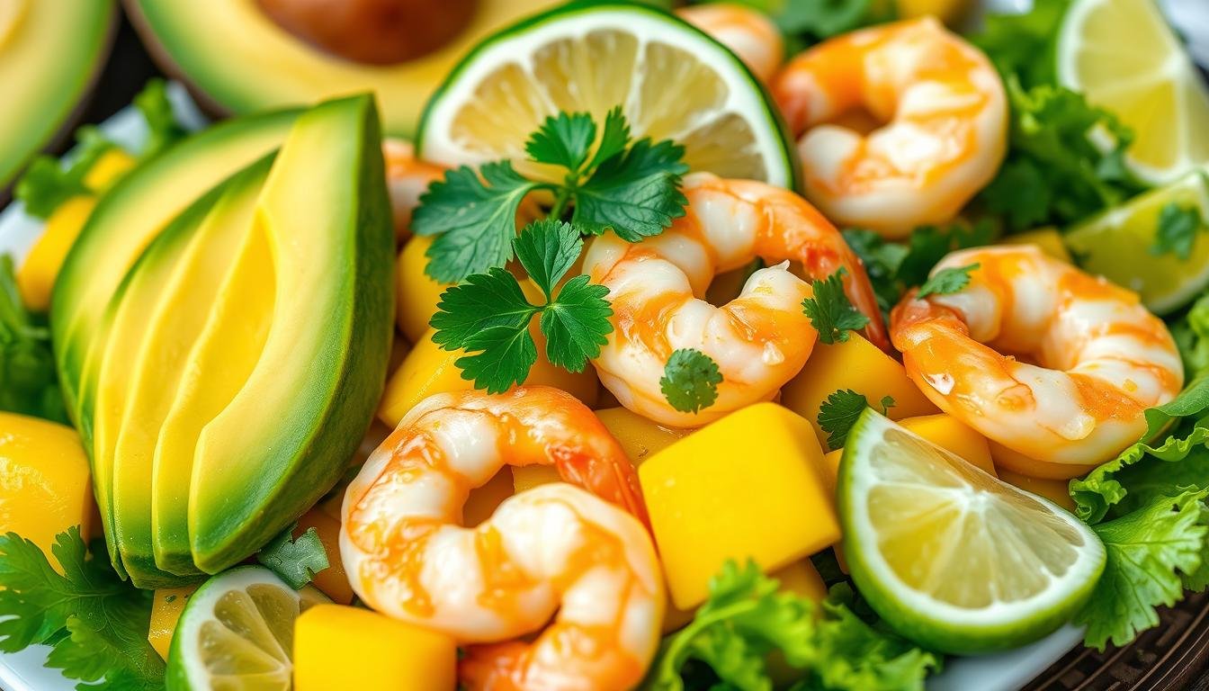 Colorful and Fresh Avocado, Mango, and Shrimp Salad