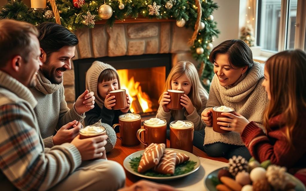 Family Enjoying Hot Chocolate Together