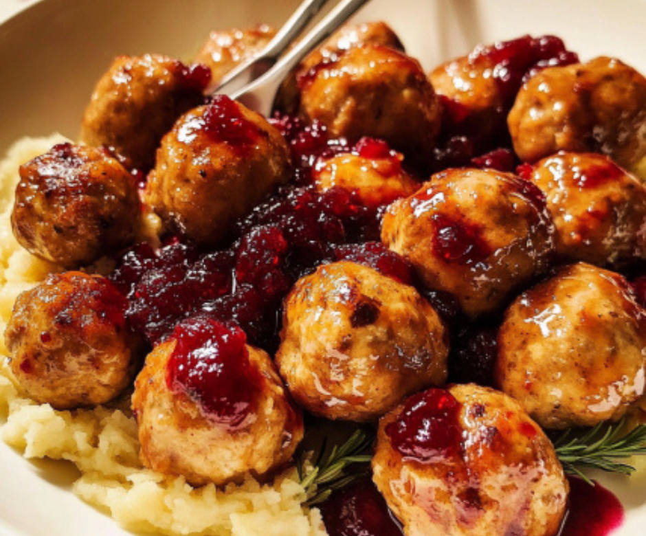 🍁 Wonderful Herbed Turkey Meatballs with Cranberry Glaze 🍽️