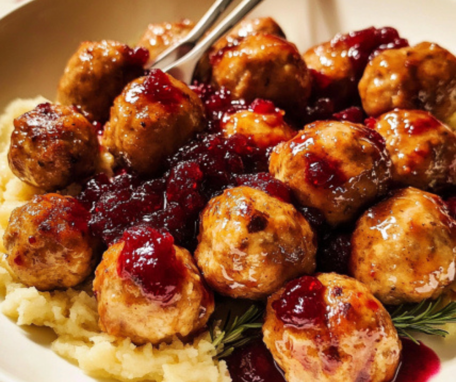 🍁 Wonderful Herbed Turkey Meatballs with Cranberry Glaze 🍽️